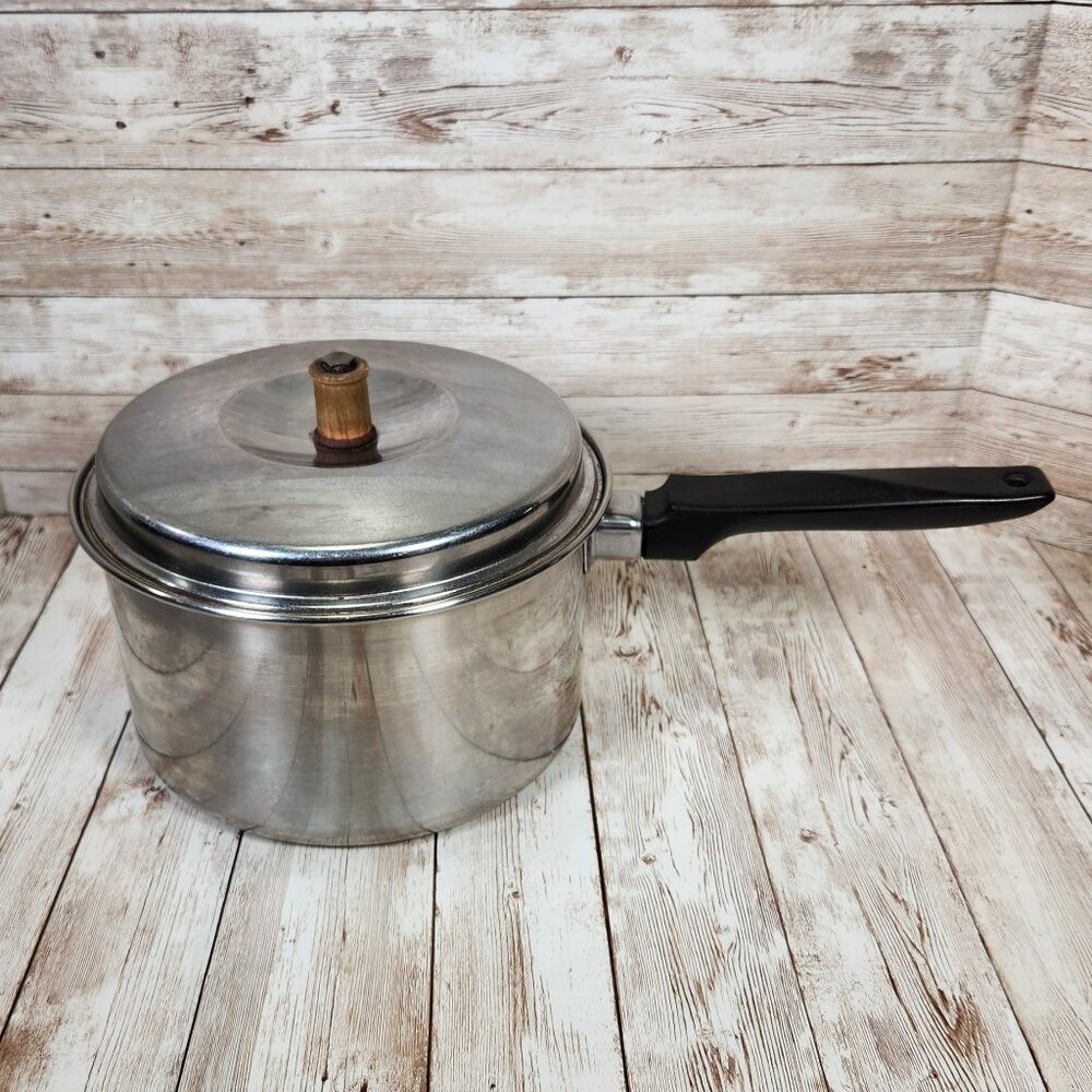 Vintage Flint Ware By Ekco 3 Qt 18-8 Tri-Clad Stainless Steel Sauce Pan W/Lid